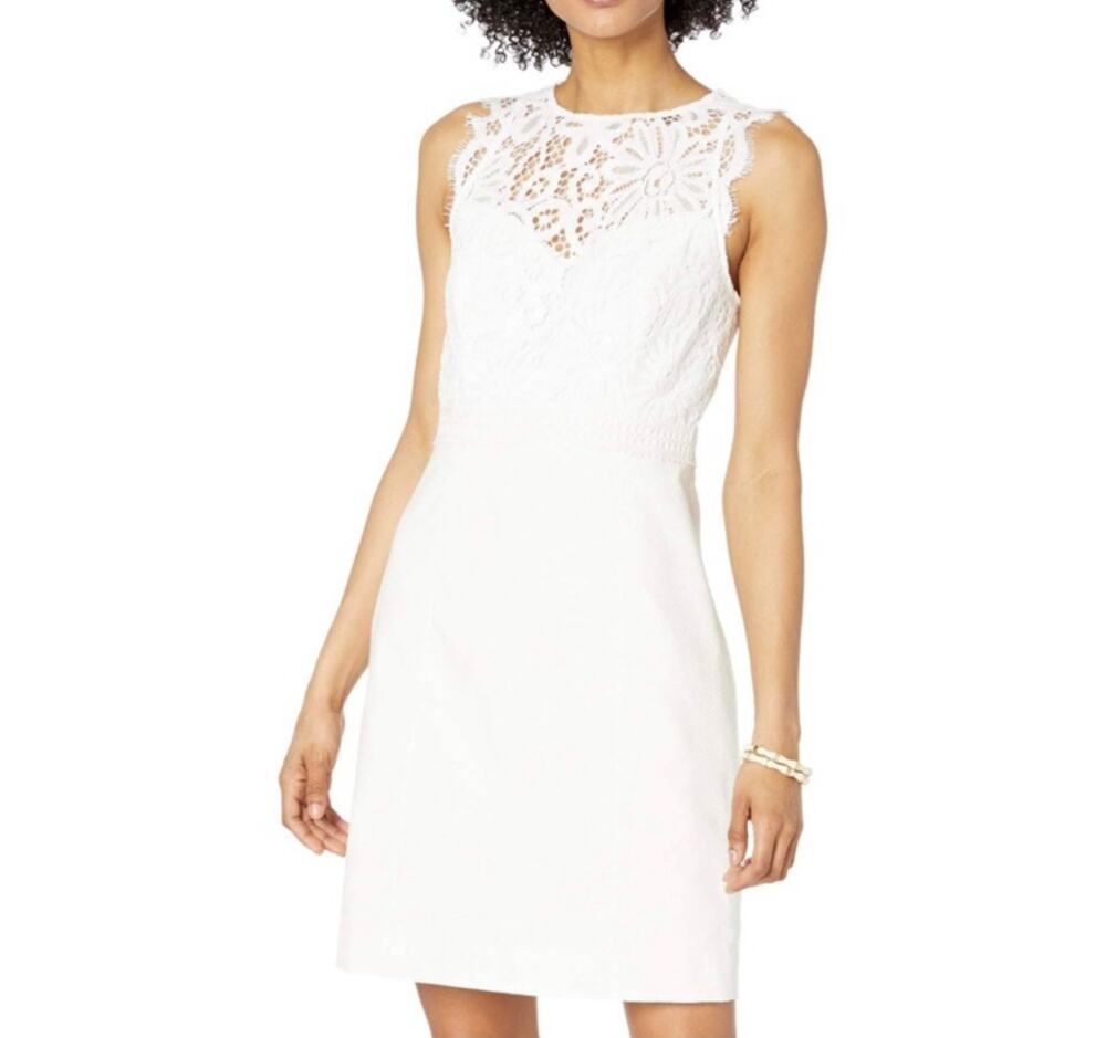 Lilly Pulitzer Resort Sharice Stretch Shift Dress Mini White Lace Sleeveless 16